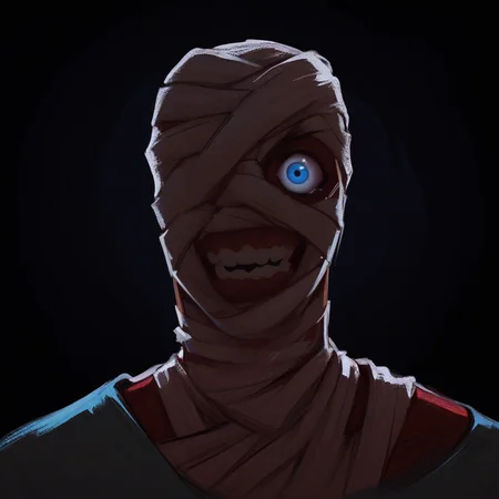 score_9, score_8, portrait of curly_MW man, blue eye, one eye, teeth, bandages, amputee <lora:Curly_Mouthwashing:.8> <lora:DarkerThanDarkV0.8:.6> dark, dark lighting, <lora:add-detail-xl:.6>