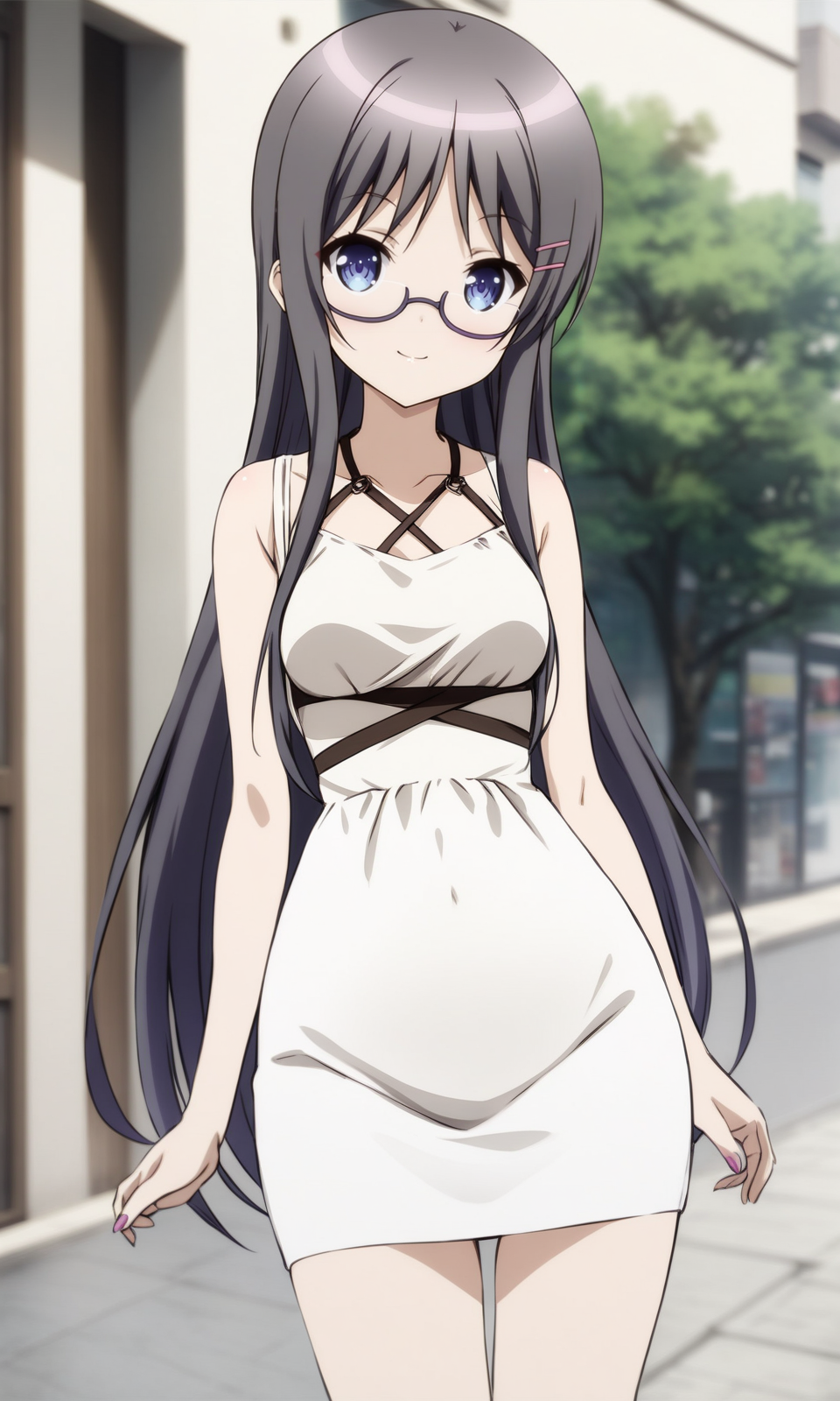 masterpiece, best quality, BREAK
solo, endourino, medium breasts, narrow waist, wide hips, 
casual, white dress, 
looking at viewer, light smile, standing, 
outdoors, 
<lora:EndouRino_XL:1>
