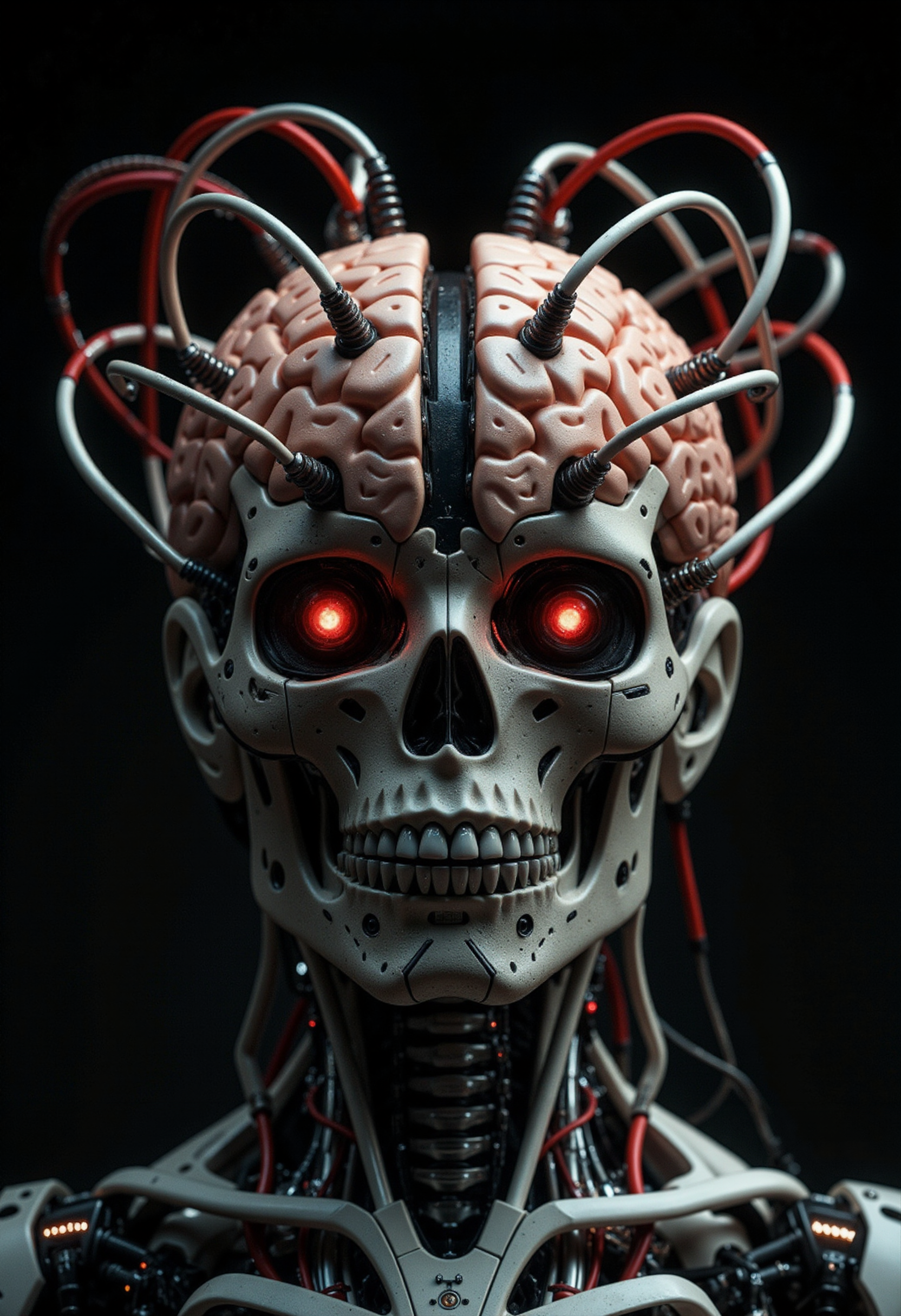 symmetrical human brains, in the form of an old analog synthesizer, a bunch of wires, various modules, a lot of details, realistic, 8k, hdr, RAW, perfect focus, centered, futobot, cyborg, 1man, (cybernetic implant eyes), (cybernetic implant jaw), (realistic:1.3), finely detailed, quality, , (photorealistic:1.2), (best quality), (detailed skin:1.3), (intricate details), (masterpiece, photorealistic:1.3)   <lora:midjourney_whisper_flux_lora_v01:1>  electaln   <lora:Electaln-4:0.6>