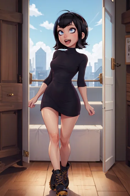 1girl, solo,full body, black hair,blue eyes, mavis, black dress, dr Martens black boots, (ahegao)
 <lora:hoteltransylvania_mavisdracula:1>   <lora:ahe:1> <lora:revealing_dress_v0.1:1>