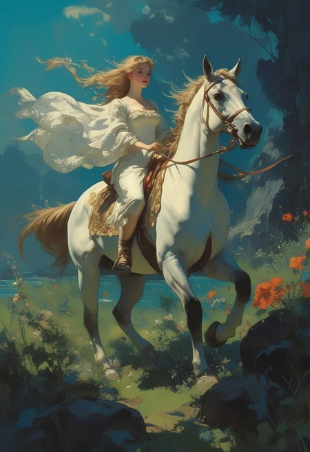 glamorous photo of Baroque, anime artwork "landscape of meadow with horse with being ridden by a beautiful princess in a white riding dress by gaston bussiere, anna nikonova aka newmilky, greg rutkowski, yoji shinkawa, yoshitaka amano, tsutomu niehi, moebius, donato giancola, geoffroy thoorens, concept art, trending on artstation, featured on pixiv, cinematic composition, 8 k",
<lora:Wild_Anime_2025:0.7>,
<lora:风格:0.7> style1,
<lora:extremely_detailed:0.7> extremely detailed ,
<lora:aidmaImageUpgraderSDXL-v0.3:0.5> aidmaImageUpgrader,
<lora:add-detail-xl:0.7>,
<lora:HyperdetailedColoredPencilIl:0.3>  ArsMJStyle, Colored pencil hyperdetailed realism, . anime style, key visual, vibrant, studio anime,  highly detailed, Fantasy painting art style, imaginative, dynamic composition, professional-grade execution, creates immersive world and landscape, painterly, epic, magical, dramatic, exuberant, grandeur, baroque art, oil painting art style from Atlantis period, masterful composition, Atlantis mood, Atlantis oil painting, brush strokes, high fashion, luxurious, extravagant, stylish, sensual, opulent, elegance, stunning beauty, professional, high contrast, detailed