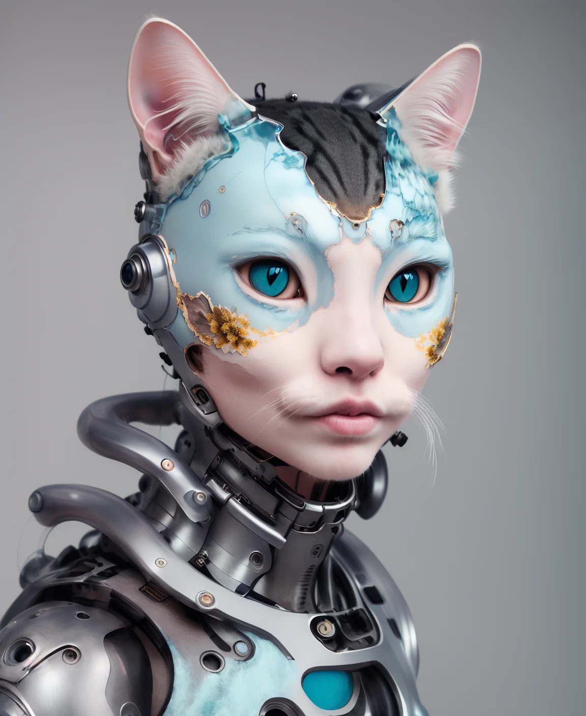 coulchat, raw candid cinema photography portrait, a woman cat, (photo in Mountain village:1.2) Spanish Blue Opal Jade Downtown Girl intelligent machine pale goldenrod, by Ayami Kojima, ultra realistic textured skin, skin pores, hard focus, film grain, photographed with a Sony a7 III Mirrorless Camera, by photographer (steel blue:1.2) <lora:epiNoiseoffset_v2:0.7> <lora:lora_coulchatV3:1>