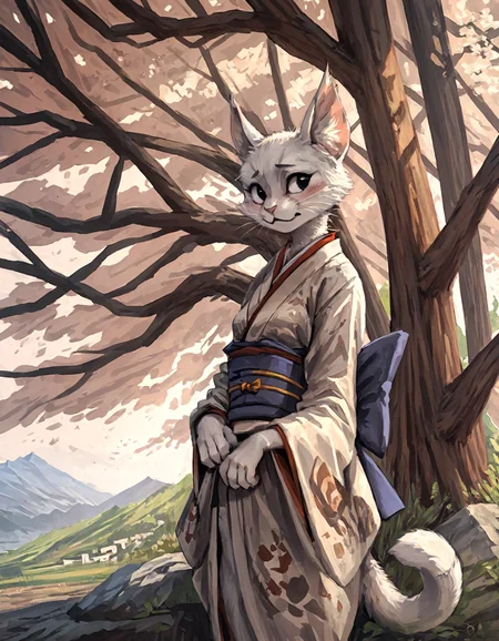 source_furry, 
Furry,  white cat, female, wearing kimono , japan, white fur, black eyes, mount fuji in background,  tail, looking slightly down,  light blue and green silk clothing, 
<lora:Better_Kenket:0.8> , <lora:Jacato_Style_Pony:0.5>, score_9, score_8_up, score_7_up, score_6_up, score_5_up,