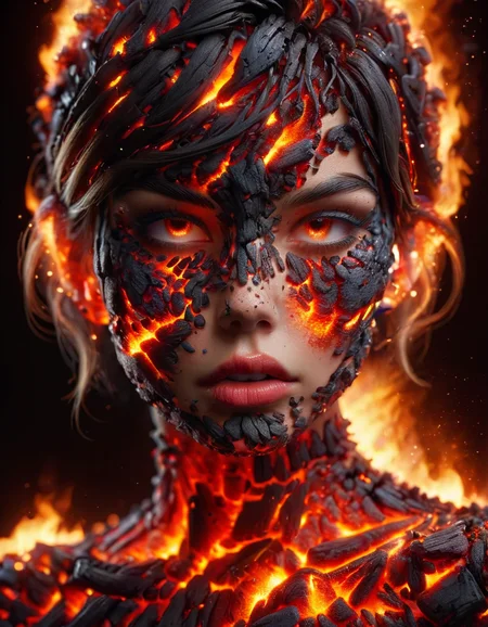 Molten, Lava, Fashion, (sharp focus:1.2), portrait, ((posing)), (beautiful face:1.1), detailed eyes, luscious lips, ((skindentation)), (bright studio lighting:1.2), depth of field, bokeh <lora:ral-embrglt:1> ral-embrglt
