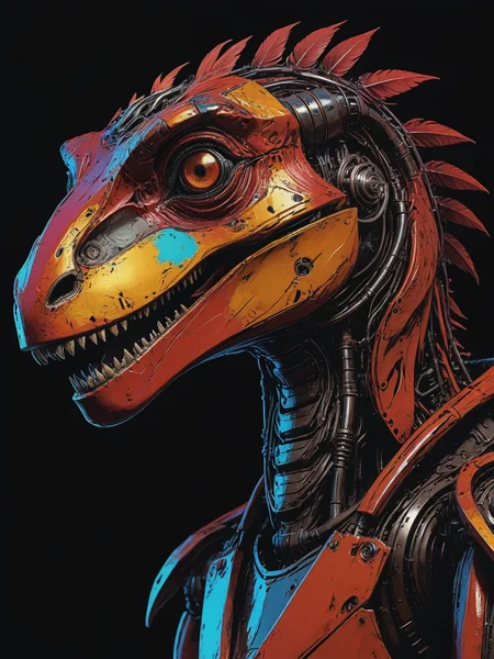 impactful color paint of The steampunk robot of velociraptor , illustration <lora:Bold_Pop:0.6> ........... highly detailed, vibrant colors , 8k, sharp, professional, clear, high contrast, high saturated, , vivid deep blacks, crystal clear