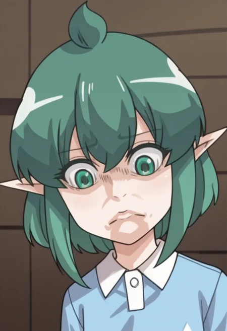 source_anime,anime screencap, anime coloring,intricate details,rating_safe, masterpiece, best quality,
(best quality, absurd res, ultra detailed),,(4 finger:0.5),1girl, ((solo)), good eyes,perfect eyes,,detailed eyes, zPDXLxxx , zPDXL3,detailed, detailed face
BREAK
solo,
Soah, green eyes, green hair, ahoge, long sidelocks, short hair, pointy ears,
blue dress,
 <lora:add-detail-xl:2>  <lora:Soah:0.8> <lora:YelenaFaceParody_pdxl_Incrs_v1:1> YelenaFacePrdy, shaded face, closed mouth