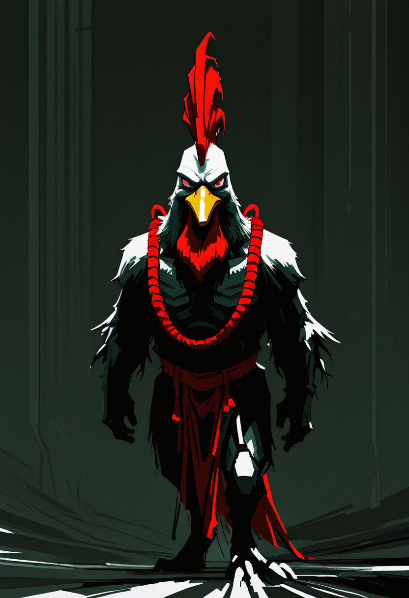HDR, 8K, high contrast,masterpiece,best quality,amazing quality,very aesthetic,high resolution,  
masterpiece, best quality, good quality, very awa, very aesthetic, absurdres, newest,
sketch painting, (digital art:1.3), (concept art:1.2),  
A cartoon-style drawing of an angry rooster, on a psychedelic background, in the style of Disney, with simple lines and a flat design. The character design is cute and funny, in the style of Atey Ghailan. Add more details.
<lora:add-detail-xl:1.5> 
<lora:Void_Spectrum-000008:1>