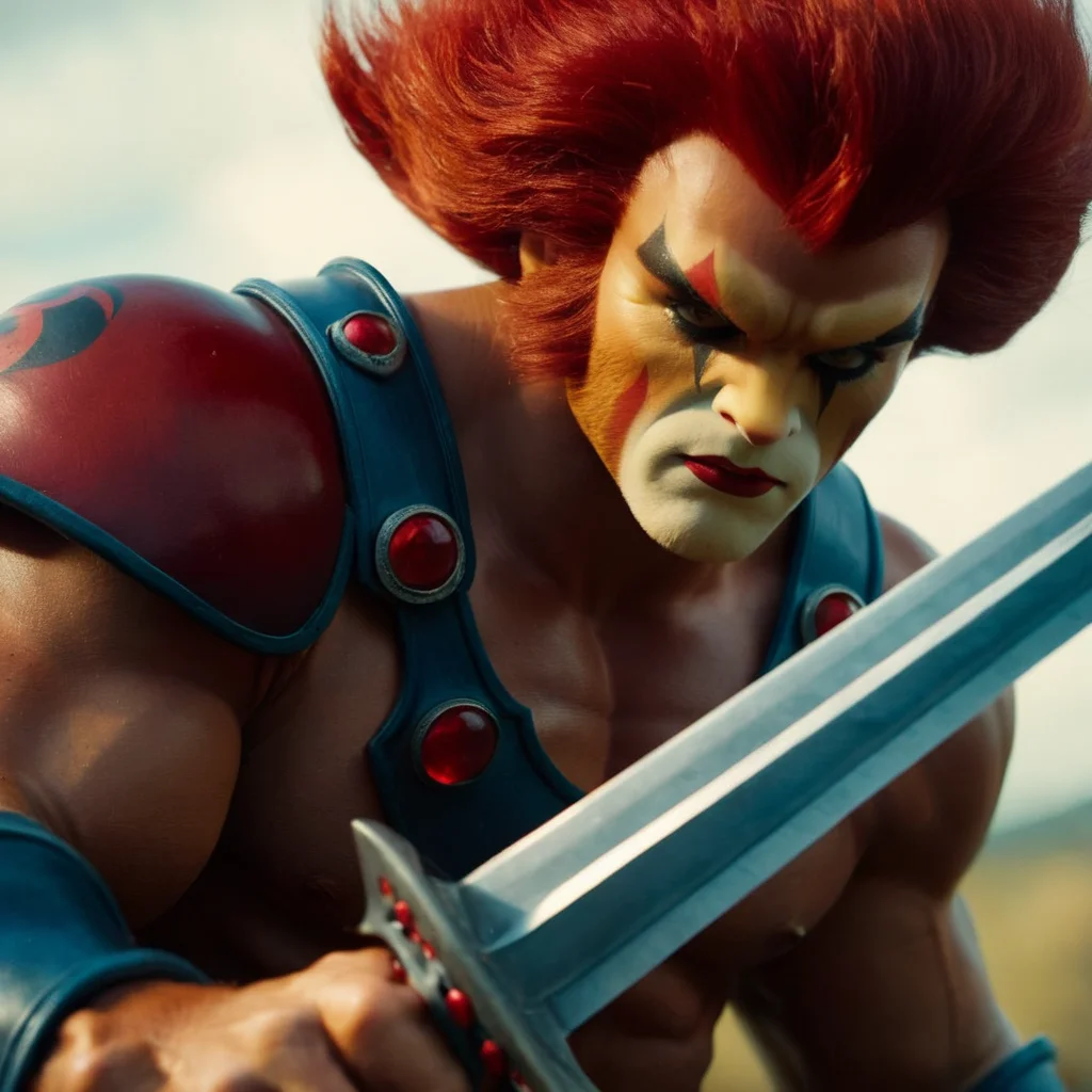 cinematic film still of <lora:liono thundercats:1>
liono thundercats superhero and the main protagonist character of the ThunderCats franchise a man with red hair holding a legendary Sword of Omens, shallow depth of field, vignette, highly detailed, high budget, bokeh, cinemascope, moody, epic, gorgeous, film grain, grainy