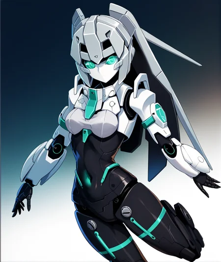 score_9, score_8_up, score_7_up, score_6_up, score_5_up, score_4_up, BREAK source_anime,
<lora:May_PONY:1>,mobile doll may, solo, robot, mecha, no humans,grey hair,glowing eyes,aqua eyes, long hair,covered navel, joints, android,