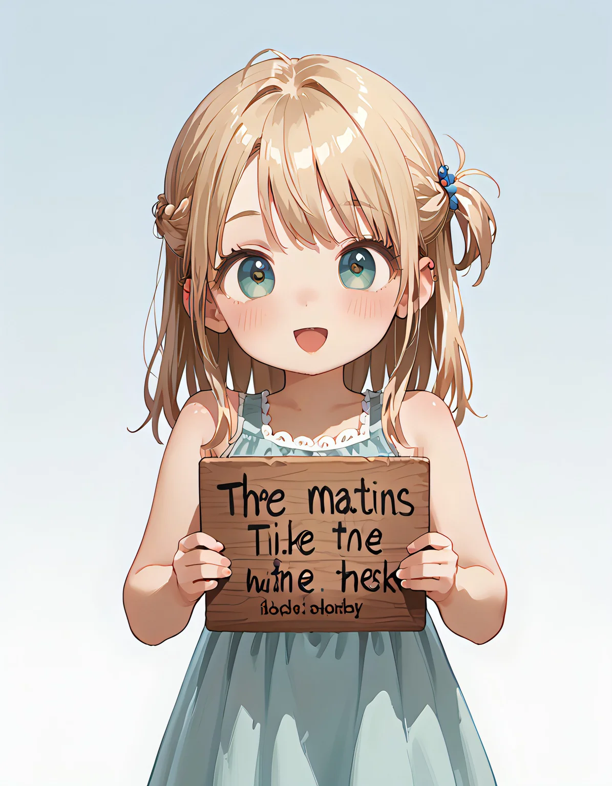 (score_9,score_8_up,score_7_up), cute anime girl, big cute eyes, masterpiece, best quality, amazing quality, absurdres, newest, gradient background,
Andystyle,shiroski, excited, ((high_quality)), ((Super_Detailed)),
1 girl skinny body, flat chest, looking at viewer, (sleeveless dress), (((holding sign with text "Buzz Pls"))), <lora:buzz-text:.8>, embedding:civit_nsfw