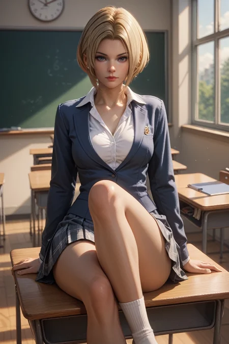 score_9, score_8_up, score_7_up,
<lora:FFBenedikta:0.8>
FFBenedikta, 1girl, blonde hair, gray eyes, short hair, looking at viewer, school uniform, classroom, sitting, crossed legs, on desk