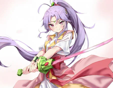 beimingxue,1girl,solo,looking at viewer,simple background,weapon,sword,holding,holding weapon,holding sword,fighting stance,looking at viewer,two-handed,smile,blush,<lora:beimingxue-000016:1>,, masterpiece, best quality, very aesthetic, absurdres,newest, incredibly absurdres,, toshizou \(0714\)