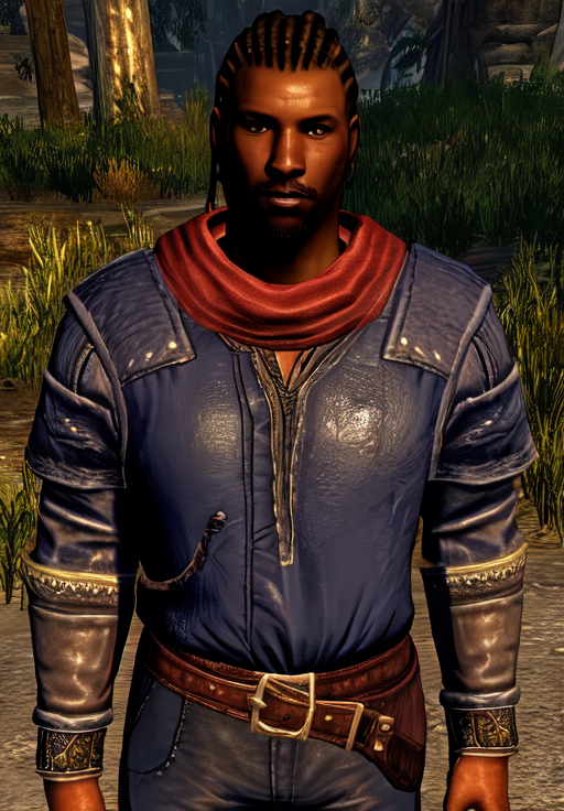 a man, <lora:Redguard-Male:0.8>, Redguard-Male, 1man, solo,, (masterpiece, best quality, absurdres, detailed, ultra-detailed:1.3), charming