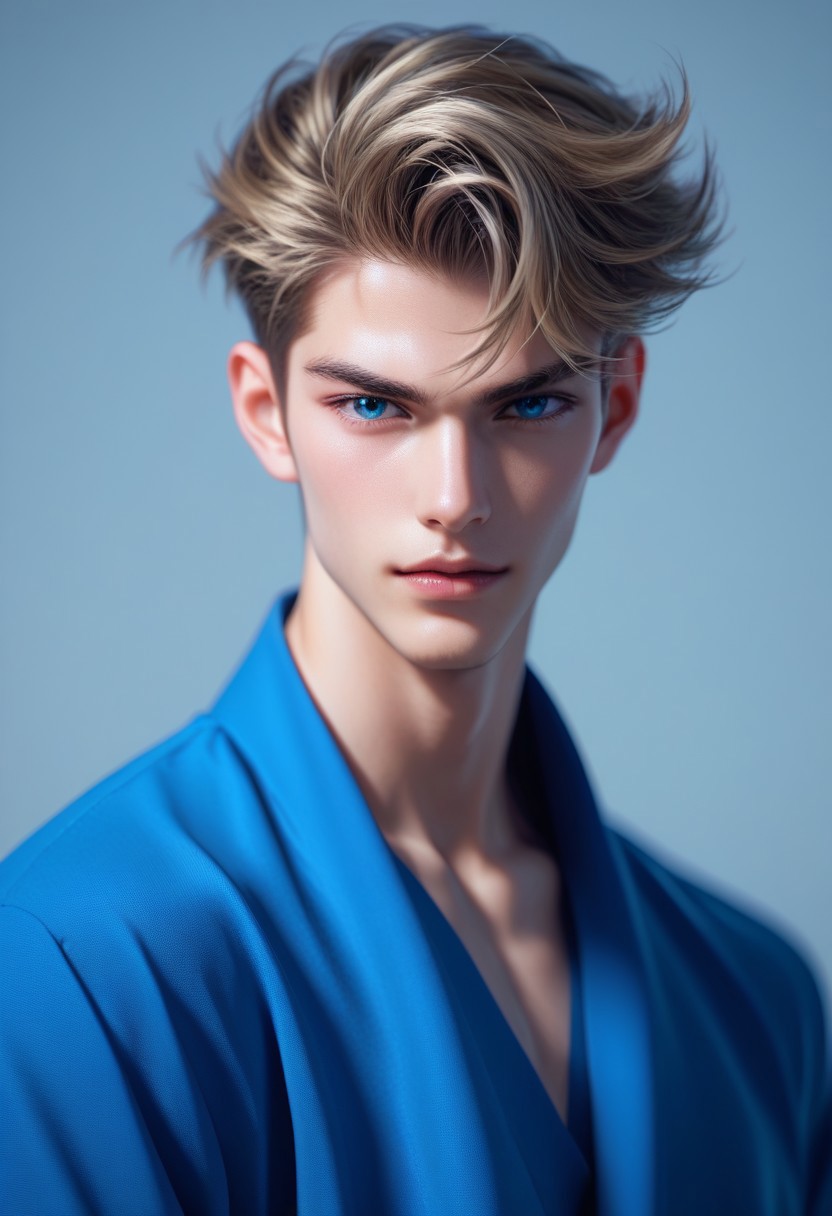 score_9, score_8_up, score_7_up, source_anime, 25 yo male model, intense deep blue eyes, model look, fashion photoshoot, chiseled jawline. looking at viewer
