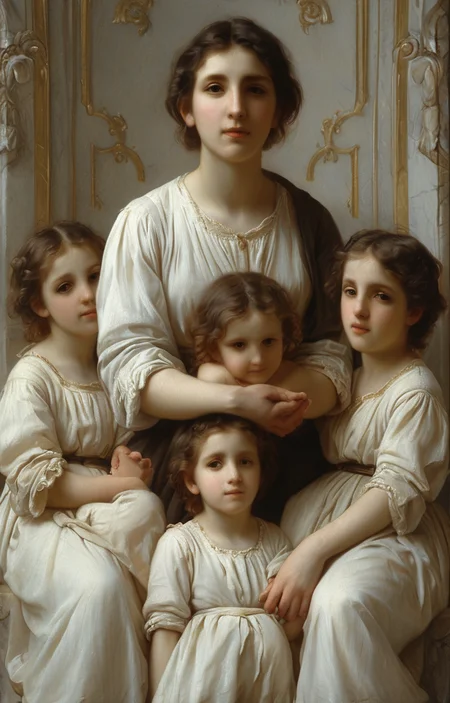 masterpiece,best quality,<lora:tbh202-sdxl:0.9>,illustration,style of william bouguereau portrait of family