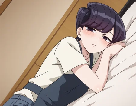 score_9, score_8_up, score_7_up, source_anime,
shuukokomi, <lora:shuuko-komi-s1s2-ponyxl-lora-nochekaiser:1>,
shuuko komi, short hair, black hair, black eyes, half-closed eyes,
shirt, white shirt, short sleeves, pants, apron, denim, jeans, blue apron,
indoors, bed, bed room, on side, blush, drunk,
looking at viewer, cowboy shot, dutch angle, solo,