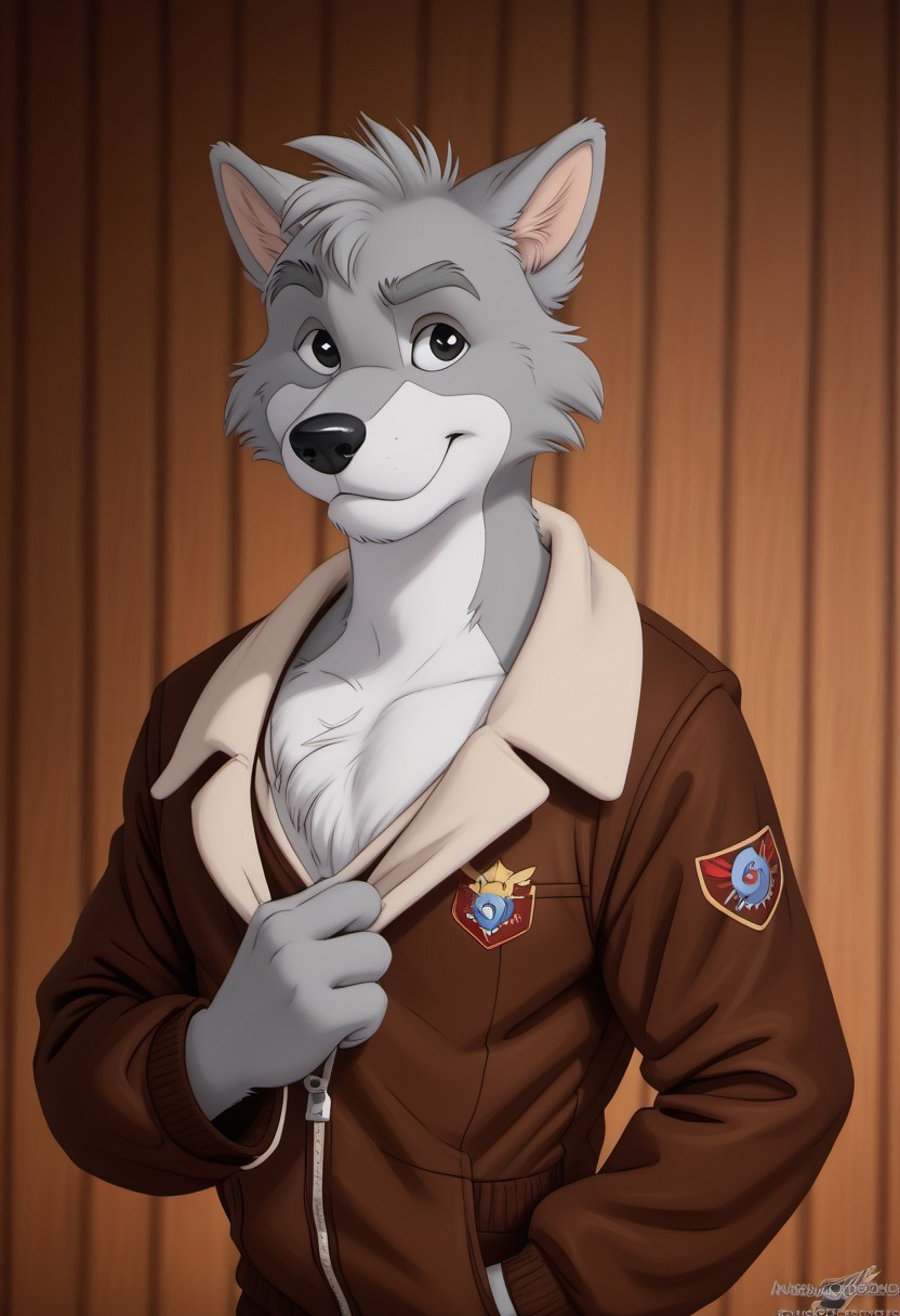 score_9, score_8_up, score_7_up, score_6_up, score_5_up, score_4_up, photorealistic, realistic, masterpiece), furry male, detailed face, detailed eyes, detailed hair, detailed fur, solo, WB_SketchV1
BREAK
Ace_London, Anthropomorphic Canine, Animal ears, erect ears, Grey fur, white markings, orange eyebrows, thick eyebrows, black eyes, black nose, leather jacket, flight jacket, fleece-lapel, grey pants, brown leather boots, tail
<lora:DetailedEyes_V3:1>