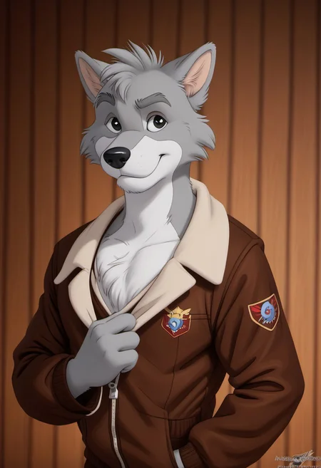 score_9, score_8_up, score_7_up, score_6_up, score_5_up, score_4_up, photorealistic, realistic, masterpiece), furry male, detailed face, detailed eyes, detailed hair, detailed fur, solo, WB_SketchV1
BREAK
Ace_London, Anthropomorphic Canine, Animal ears, erect ears, Grey fur, white markings, orange eyebrows, thick eyebrows, black eyes, black nose, leather jacket, flight jacket, fleece-lapel, grey pants, brown leather boots, tail
<lora:DetailedEyes_V3:1>