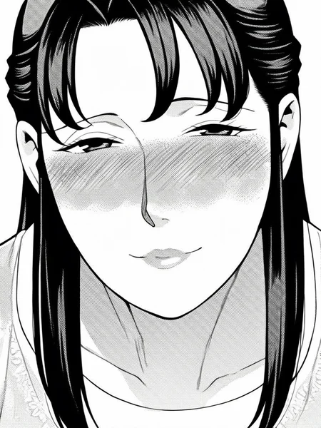 score_9, score_8_up, score_7_up,
1girl, monochrome, suzuki tk, mature female, long hair, black hair, large breasts,
looking at viewer, smile, closed mouth, t-shirt, face, close-up, white background, nose blush, narrowed eyes,