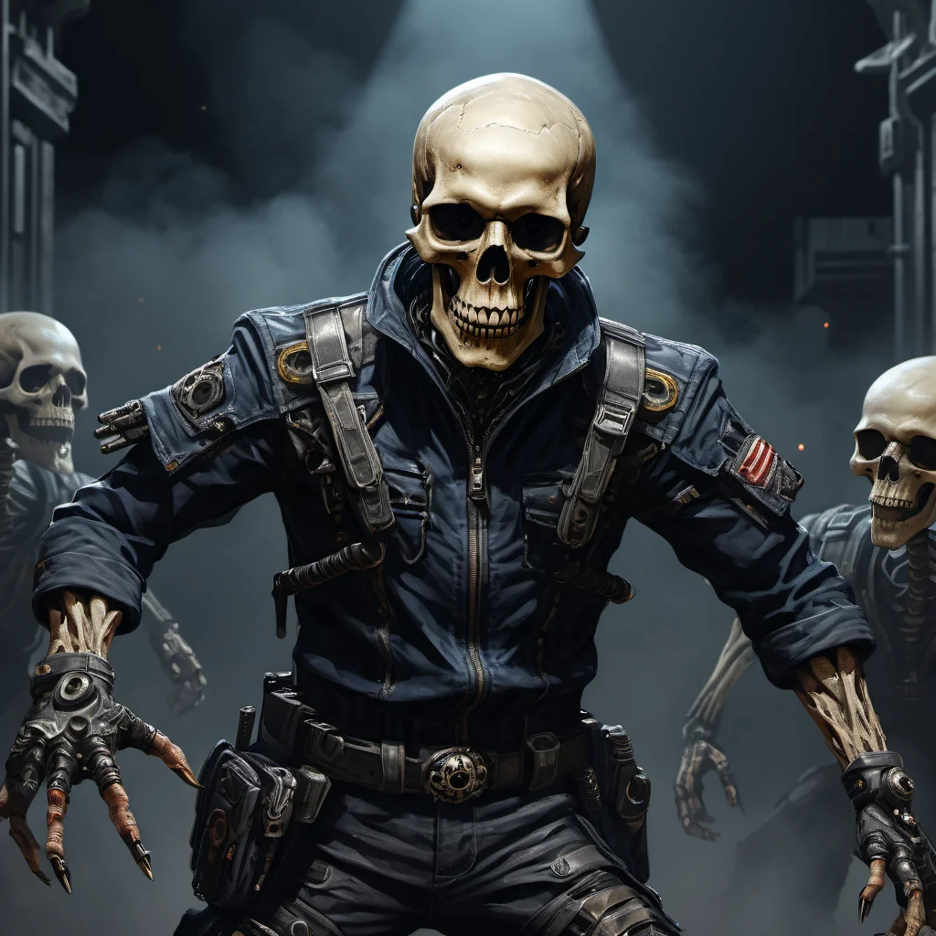 ((best quality)), ((masterpiece)), ((realistic,digital art)), (hyper detailed),DonMH311XL, monster,skull, upper body clothing, Plasma-infused Nanomesh, Irregular,, Short Sleeves, Mini Length, Empire Waist, Train,,Keyhole Back,,Cargo Pockets,,Belt, , lower body clothing, Gravitational Smart Thread, , Tunic Length, Empire Waist, Slit Details,,Front Pockets,,Utility Loops,,Collar,,Raw Wash,,Cutout Details, Zipper Closure, , octane rendering, raytracing, volumetric lighting, Backlit,Rim Lighting, 8K, HDR, <lora:HellAI_XL-000011:0.8>