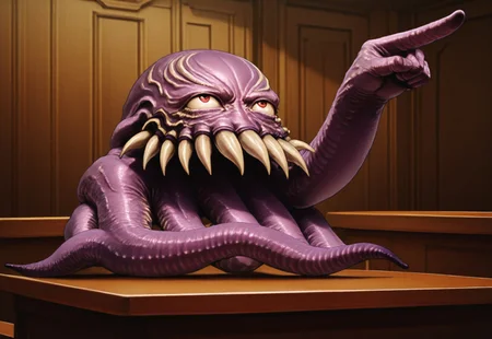 masterpiece, amazing quality, best quality, ultra-detailed, 8K, illustration, CG, pwobjection, 1boy, solo, ultros, monster, solo, no humans, pointing, arm extended