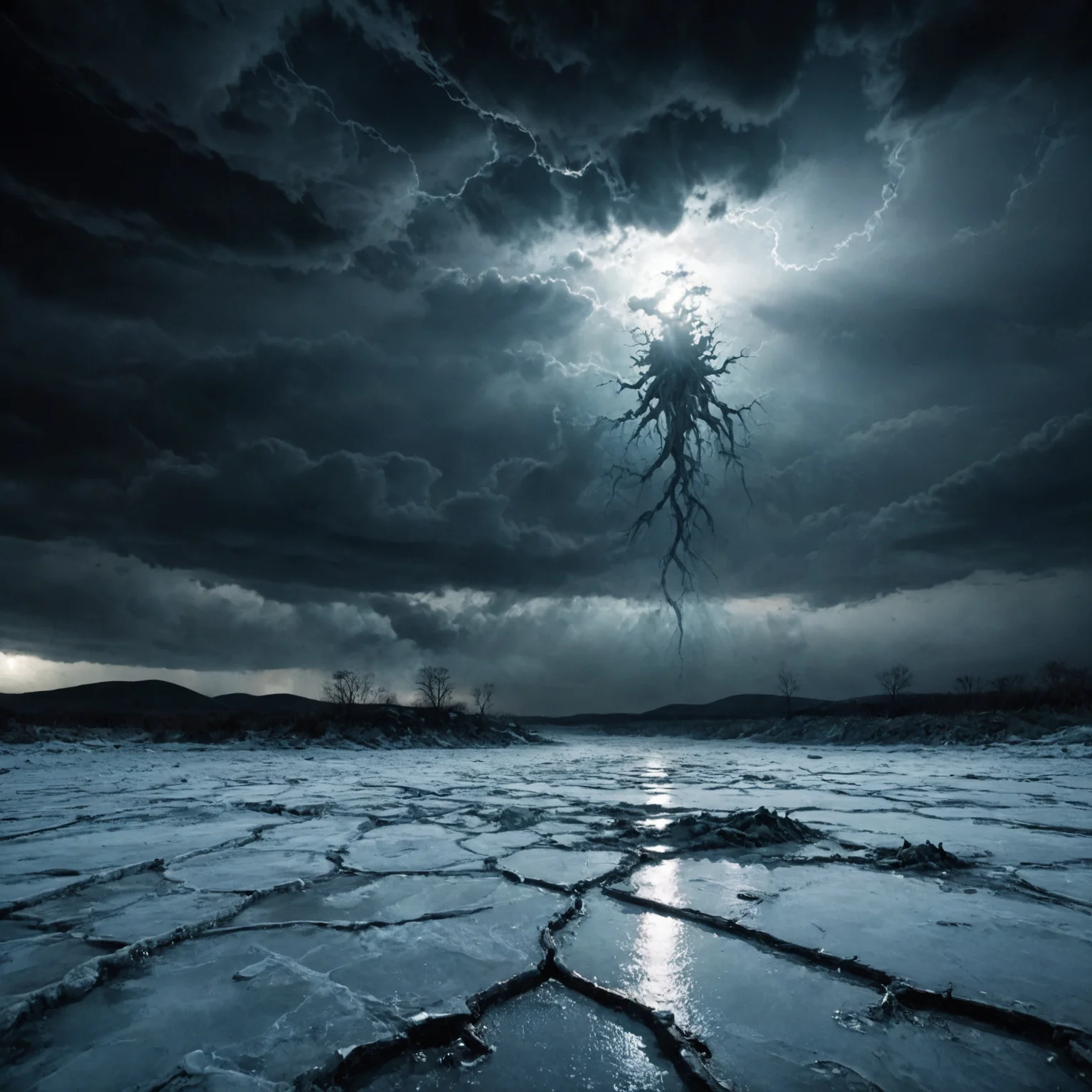 horror-themed photograph inspired by the works of h.p. lovecraft, a pale ominous light emanates from cracks in the ice, causing the (night:1.3) clouds above to illuminate the blighted landscape with a sickly glow  <lora:xl_more_art-full_v1:0.8> <lora:LCM_LoRA_Weights:0.3>