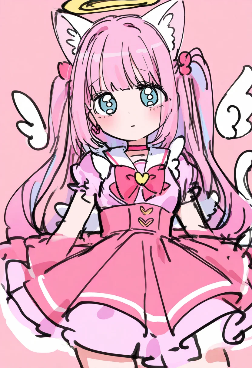 best quality, amazing quality, very aesthetic, absurdres, sketch,
BREAK
1girl, angel wings, animal ears, blue eyes, cat ears, cat girl, cat tail, dress, long hair,
looking at viewer, magical girl, pink hair, pink theme, solo, tail, wings, yume kawaii, yume ne, <lora:DoodleNoob_byKonanV2:1>