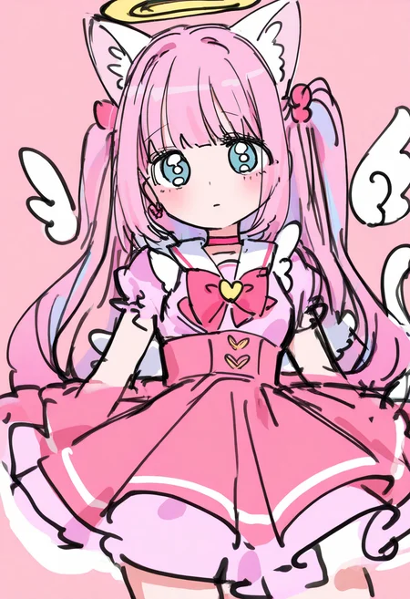 best quality, amazing quality, very aesthetic, absurdres, sketch,
BREAK
1girl, angel wings, animal ears, blue eyes, cat ears, cat girl, cat tail, dress, long hair,
looking at viewer, magical girl, pink hair, pink theme, solo, tail, wings, yume kawaii, yume ne, <lora:DoodleNoob_byKonanV2:1>