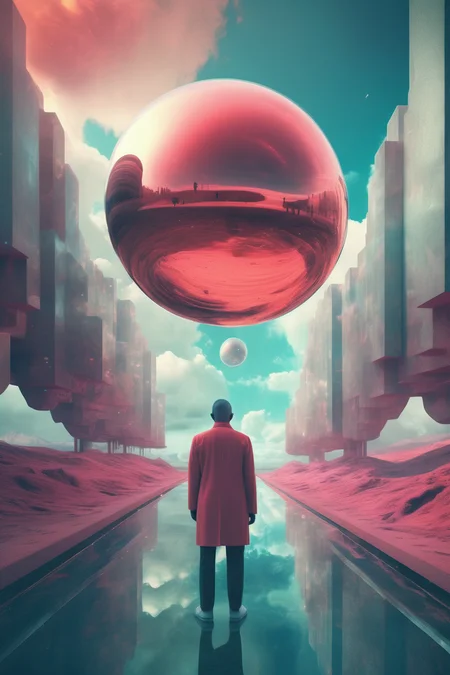 <lora:Beeple (Mike Winkelmann) Style:1>Beeple (Mike Winkelmann) Style - Experiment with different lighting effects to create a visually striking and immersive digital photograph in the surrealist future that challenges the viewer's perceptions and expectationsCreate a digital photograph that explores the relationship between the material and the spiritual realms. Use futuristic colors, textures, and forms to create a sense of transition between these two realms. surrealism, god in nature, stoicism,enlightenment, transcendence, desperation,duality of man, higher dimension, ghost in the machine, man vs machine.