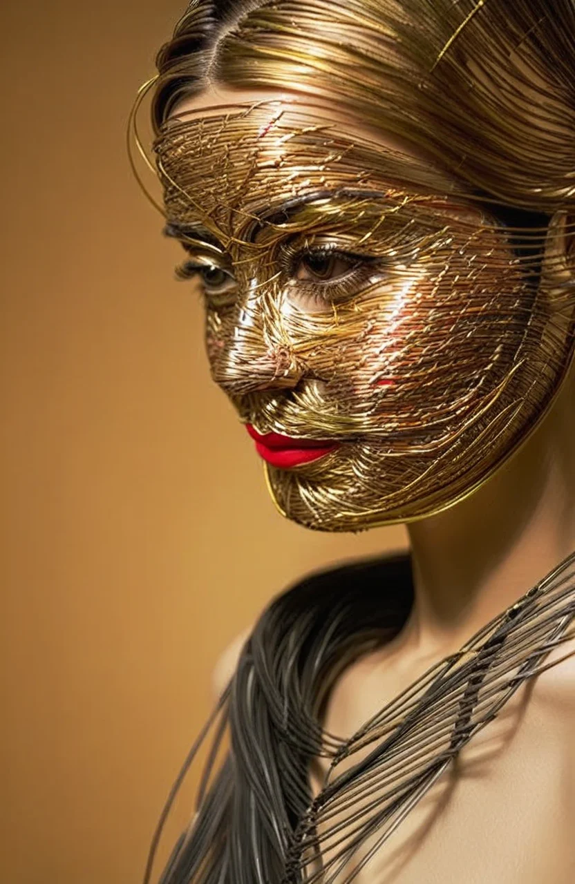 wire art, close-up portrait, visual storytelling, femininity,cultural representation, fashion photography,<lora:éä¸èºæ¯:0.7>