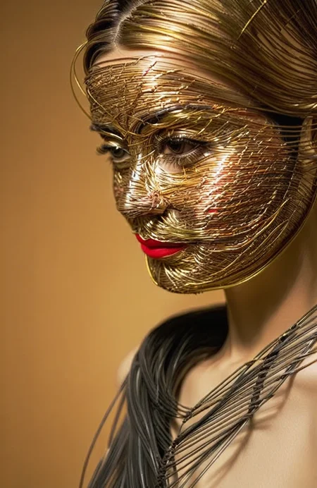 wire art, close-up portrait, visual storytelling, femininity,cultural representation, fashion photography,<lora:éä¸èºæ¯:0.7>