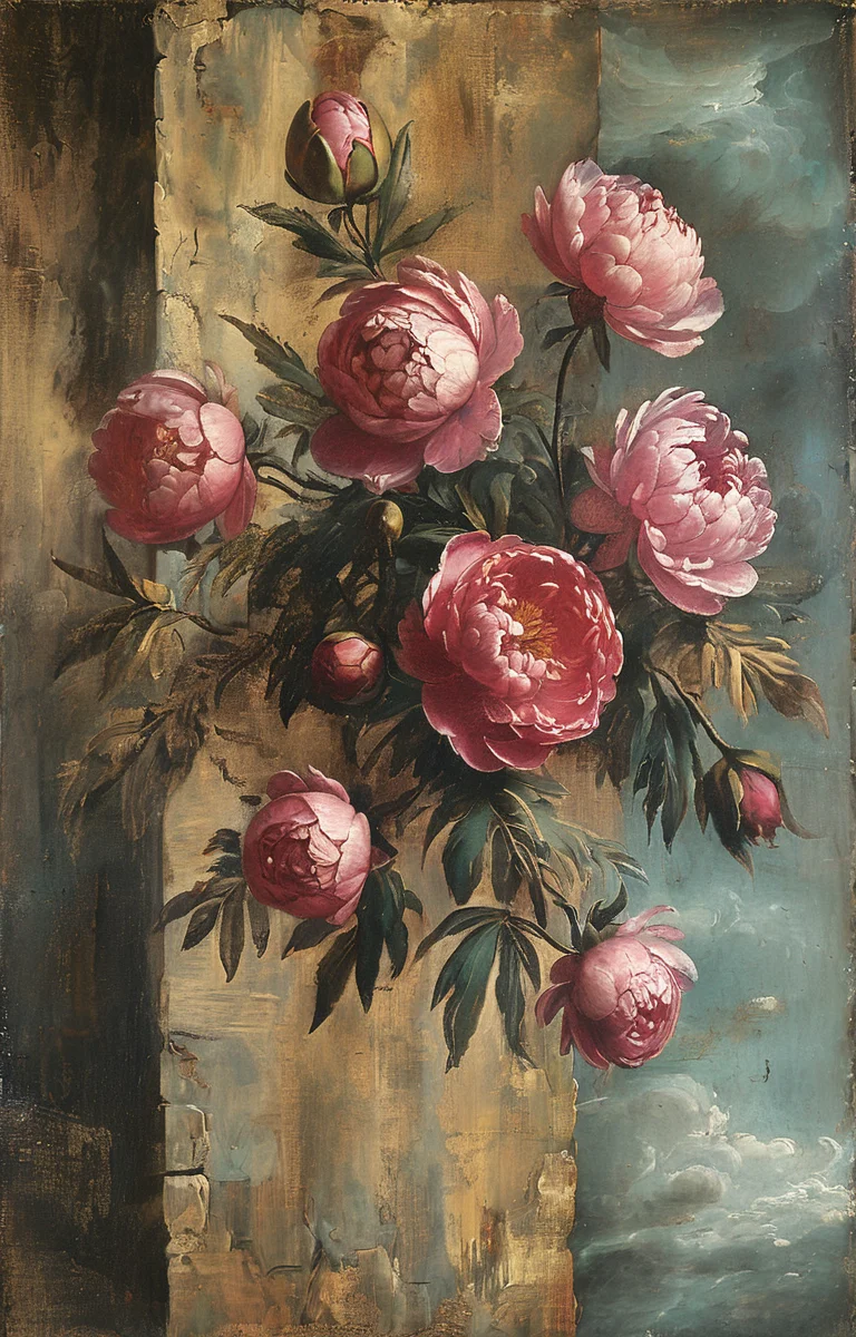 masterpiece,best quality,<lora:tbh195-sdxl:0.9>,illustration,style of Titian, decaying peonies