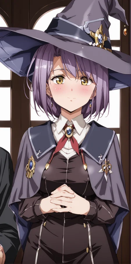 1girl, 1boy, masterpiece, highres, high quality,night, dark room,
score_9, score_8_up, score_7_up, score_6_up, source_anime,
(mature female), cowboy shot,
BREAK
indoors, (blush:2), seductive smile, smile,
covered nipples,
BREAK,
BREAK,
Estelle, short hair, bangs, yellow eyes, purple hair, witch hat,<lora:Urushihara Satoshi_XL_PONY_V2:0.9>,<lora:WanderingWitch:0.8>