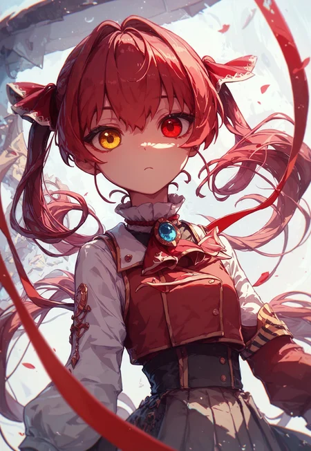 safe_pos, safe_pos, safe_pos, score_9, score_8_up, score_7_up, score_6_up,midjourneyv6.1,long hair, red ribbon, twintails,heterochromia, red eyes, yellow eyes, twintails,houshou marine