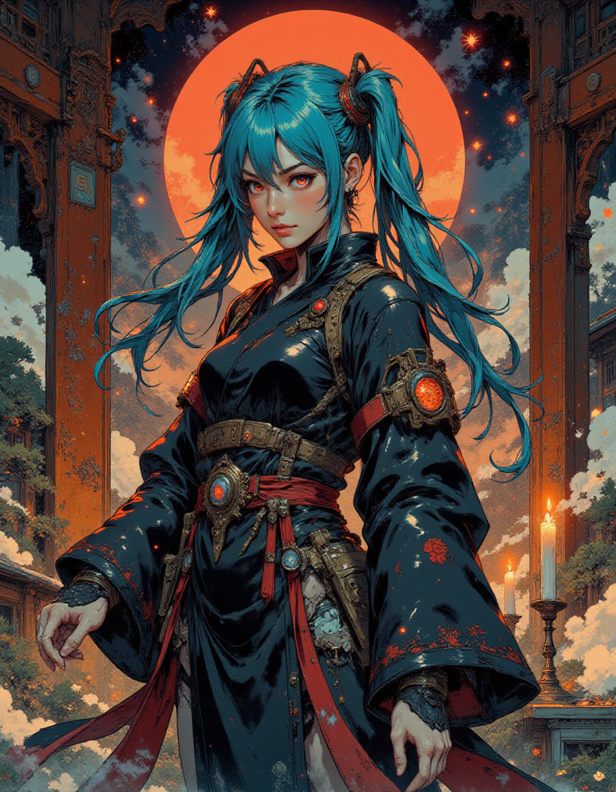 <lora:gc_vintage:1> vintage <lora:Fancha_style_v.5:1> Fancha style <lora:Anime v1.3:1> <lora:Techno_Digitalis:1> in the style of ff-td