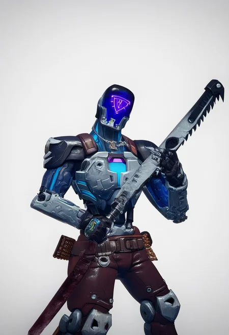 score_9, score_8_up, score_7_up, score_6_up, score_5_up, score_4_up, solo, highly detailed, detailed background, robot, kayo, brown pants, triangle face, electric body, blood stains, ((fighting stance)), holding 40kchainsword, 40kchainsword, smoke, fire, flames, city ruins, smug:1.5, smirking:1.5 <lora:zy_Realism_Enhancer_v1:0.7> <lora:Chainsword_-_Warhammer_40000_Pony_SDXL:1>