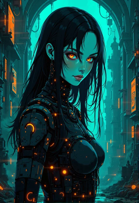 <lora:ck-ghost-reaper:0.9>, This is a digital artwork in the style of ckgr,
character portrait, the psyche lsd dream, a character out of reality from a distant hell invading earth, teal and orange glowing bioluminecent,