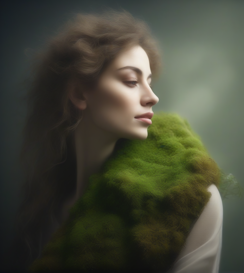 A  woman with  moss, realistic photo, professional photo <lyco:SDXL_Grass_on_body_Test_Sa_May:1.0>