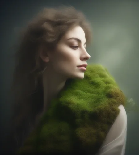 A woman with moss, realistic photo, professional photo <lyco:SDXL_Grass_on_body_Test_Sa_May:1.0>