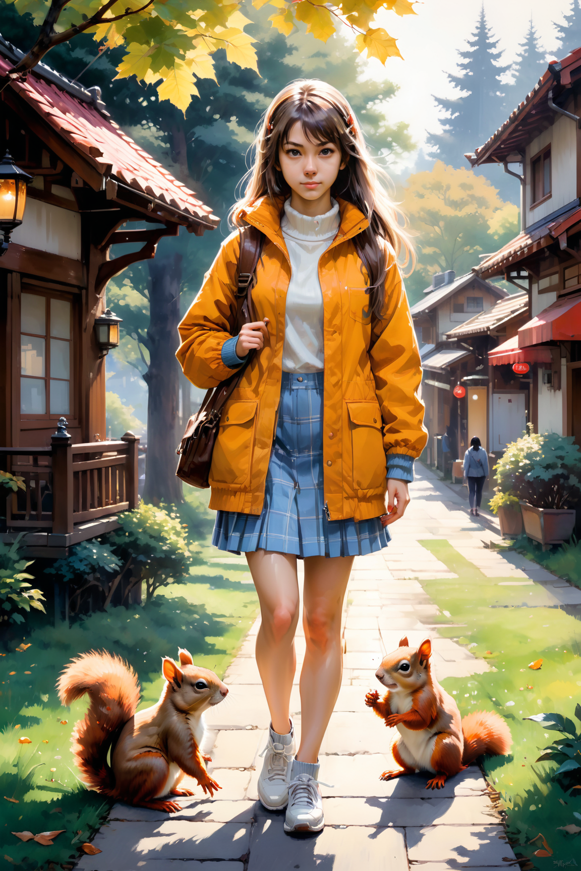 by (((Brent Heighton) and Greg Rutkowski) and Shintaro Kago) and Brothers Hildebrandt, cute 18 year old woman and her pet squirrel, full body length, oil and watercolor pastel<lora:retro_illustration:1.00>,, by  Alena Aenami  and  Julia FullertonBatten   <lora:more_art:0.30><lora:clothing_slider:2.00><lora:great_lighting:1.30><lora:aesthetic:1.15><lora:photorealistic_portrait:1.25><lora:RMSDXL_Enhance:0.45><lora:RMSDXL_Creative:0.35><lora:RMSDXL_Photo:0.45><lora:RMSDXL_Darkness_Cinema:0.50><lora:XDetail_heavy:0.45><lora:perfect_eyes:0.15><lora:perfect_hands:0.15><lora:midjourney:-0.15><lora:looking_at_viewer:0.75><lora:dpo:0.25>