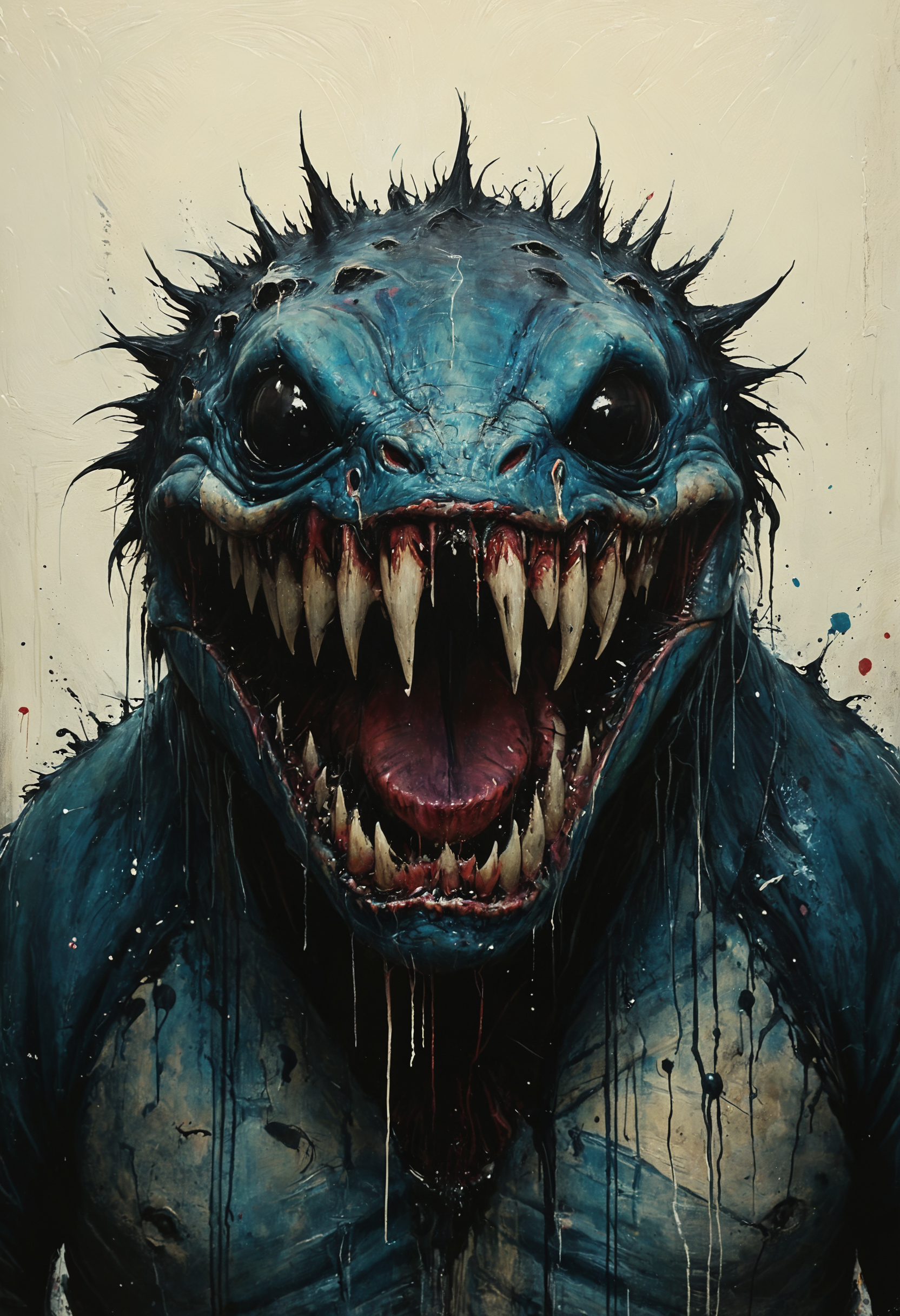Lurking creature with venomous, needle teeth, Natural Light, <lora:Melting_world:0.8>, <lora:gorgoeus_splash_of_vibrant_paint:0.7> Gorgeous splash of vibrant paint