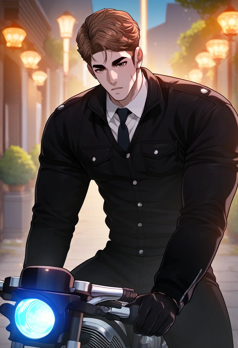 1boy, male focus,
<lora:Character - Questism - Yang Cheonhak:1> yangcheonhak, brown hair, brown eyes, scar on face
,((zPDXL)), score_9_up, score_8_up, score_7_up, score_6_up, score_5_up, score_4_up, best quality, amazing quality, best aesthetic, amazing aesthetic, absurdres, year2023, uncensored, very nsfw, official art, official style,
outdoors, biker jacket, black necktie, black pants, black gloves, white collared shirt, motorcycle, street, looking at viewer, parted lips,
<lora:Style - Expressive_H-000001:1> expressiveh