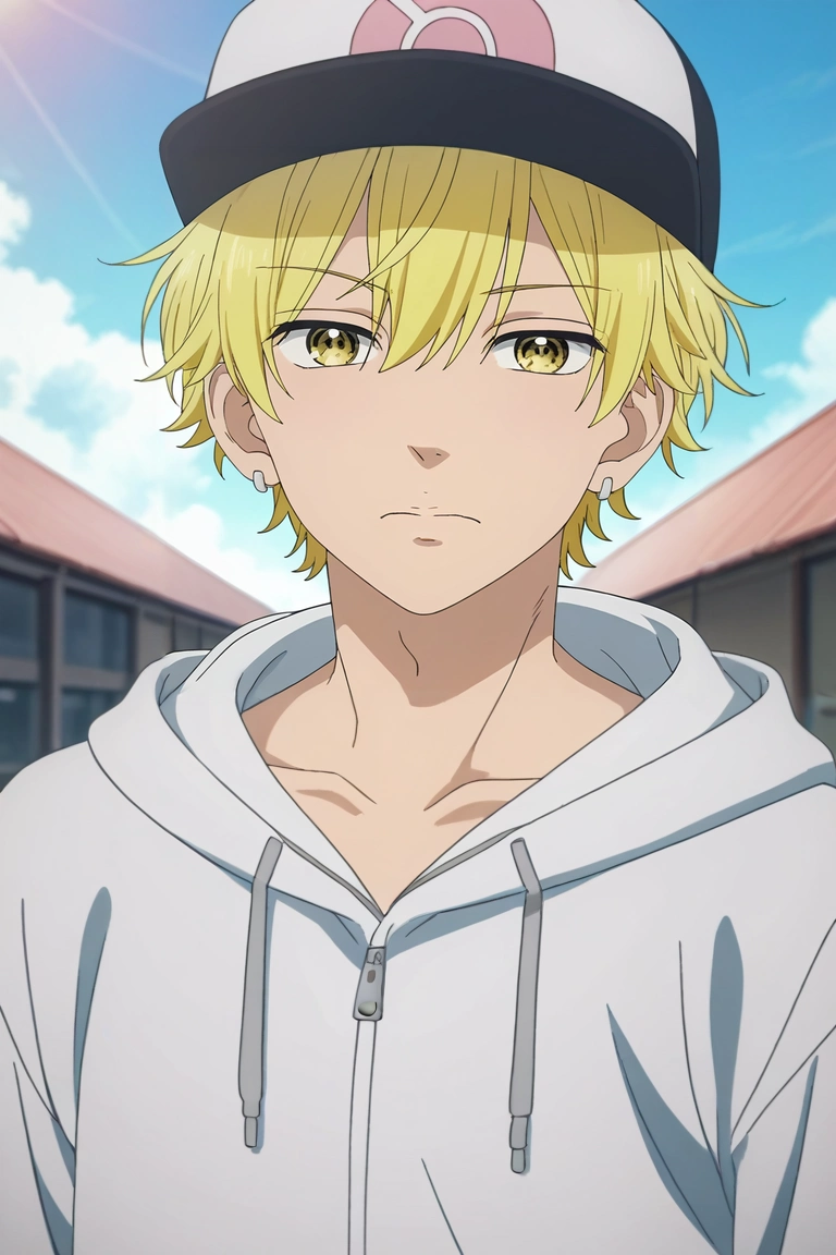 score_9, score_8_up, score_7_up, , rating_safe, intricate details, anime screencap, , , , 1boy, solo, male focus, <lora:kai_miura_pony:0.9>, kai_miura, blonde hair, yellow eyes, short hair, bangs, hair between eyes, , hood, baseball cap, symmetry, fuji mountain, dawn, twisted torso, wavy mouth, cowboy costume, <lora:sdxl_lightning_8step_lora:1>
