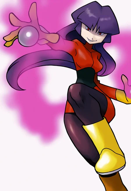 sugimori ken,
best quality, amazing quality, very aesthetic, absurdres,
1girl, solo, sabrina /(pokemon/), red eyes, dark purple hair, red bodysuit, pantyhose, boots,
telekinesis powers,
smirk, looking at viewer, simple background, white background <lora:KenSugimoriIllustriousLocon_byKonan:1>