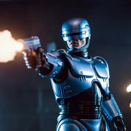 cinematic film still of  <lora:RoboCop 1987:1.2>
RoboCop 1987 a man in a blue metallic suit firing a gun with big muzzle flash, shallow depth of field, vignette, highly detailed, high budget, bokeh, cinemascope, moody, epic, gorgeous, film grain, grainy
