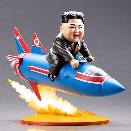 Kim Jong Un riding a missile through the sky rocketride,<lora:PVC:1>,PVC figure,rendering,