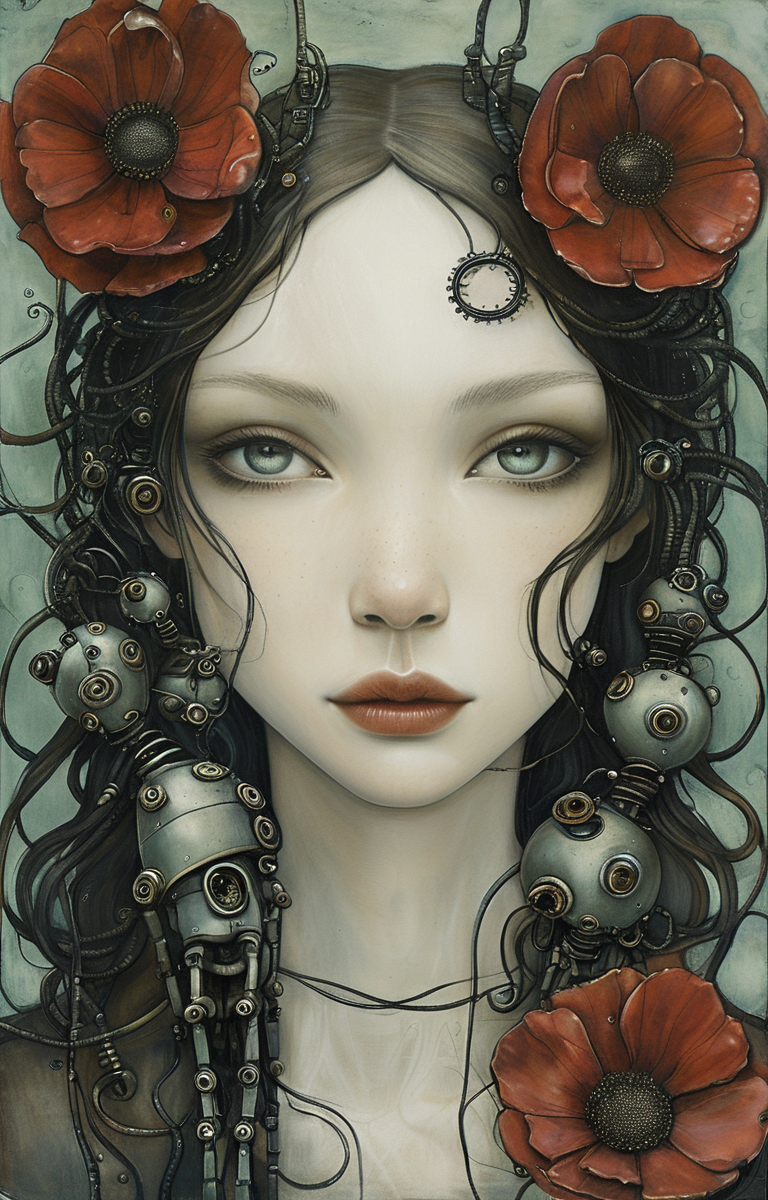 masterpiece,best quality,<lora:tbh220-sdxl:0.9>,illustration,style of Jessica Galbreth portrait of Housework robots