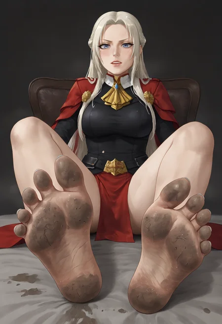 <lora:feet_anime_pony_v2:1><lora:dirty_feet_anime_pony_v1:1>dirty,dirty_feet,edelgard_von_hresvelg
