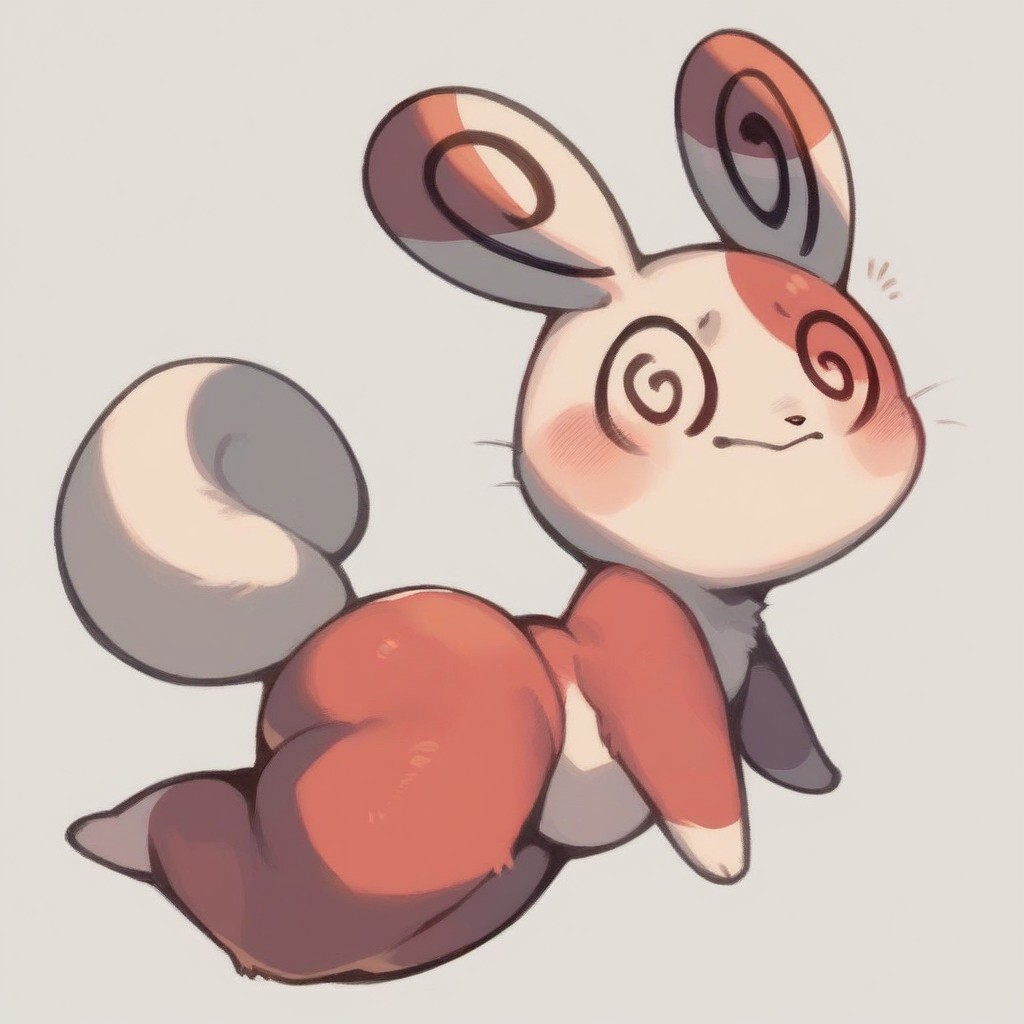 score_9_up, score_8_up, score_7_up, score_6_up, score_5_up, score_4_up, Spinda, furry, (@_@), swirly eyes, pokemon (creature), body fur, animal ears, tail, two-tone fur, big ass, fat ass, ass facing viewer