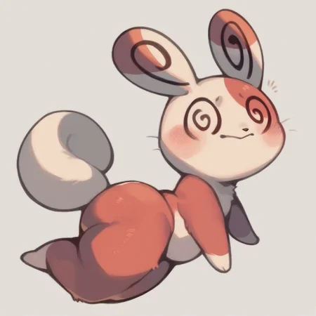 score_9_up, score_8_up, score_7_up, score_6_up, score_5_up, score_4_up, Spinda, furry, (@_@), swirly eyes, pokemon (creature), body fur, animal ears, tail, two-tone fur, big ass, fat ass, ass facing viewer